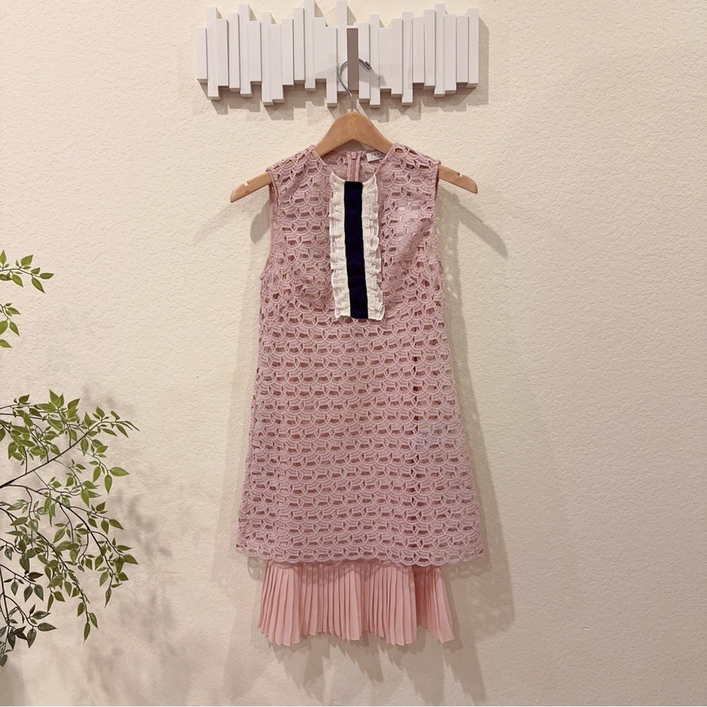 Sandro Pink Embroidered Sleeveless Lace Mini Dress with Plated Hem Size 2 NWT - Picture 3 of 11